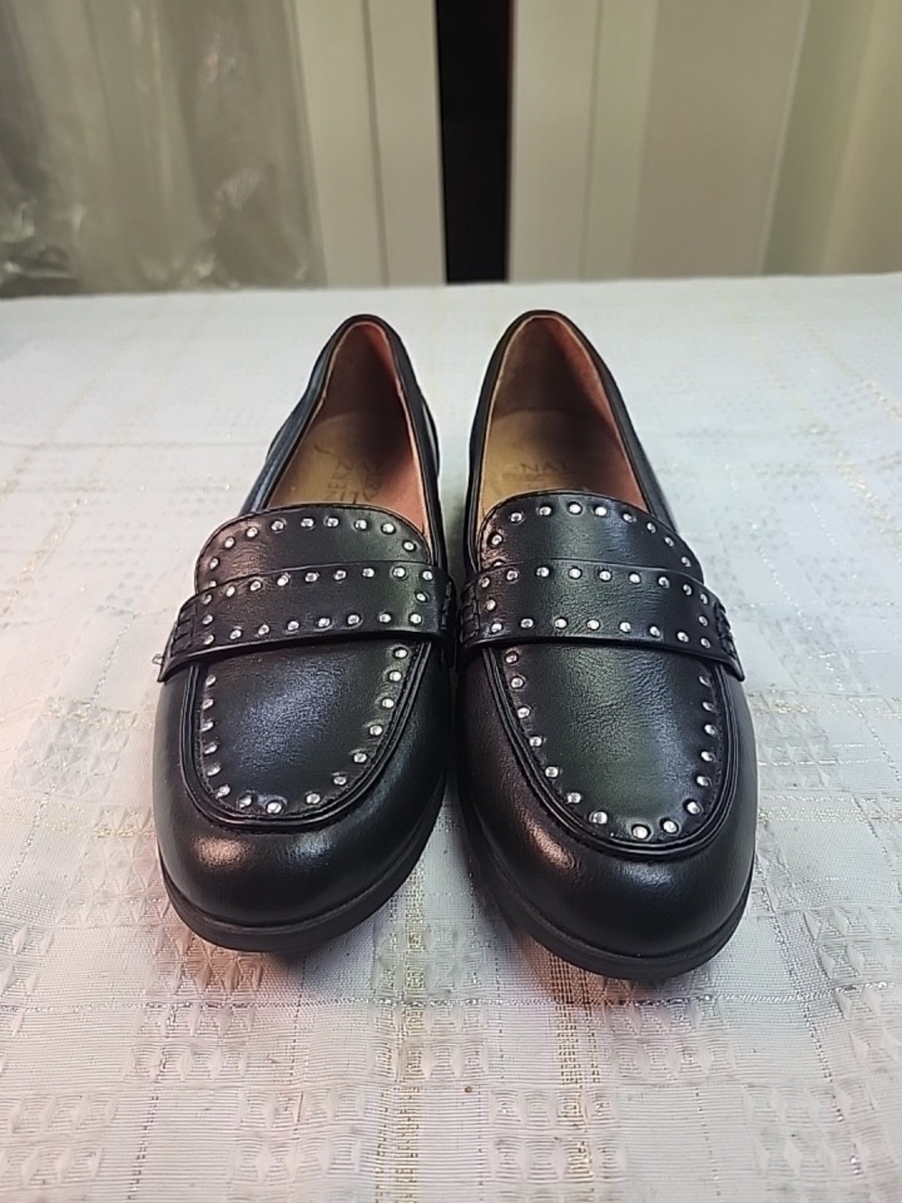 NATUALIZER MILO Black Studded Leather Slip-On Loafers for Women